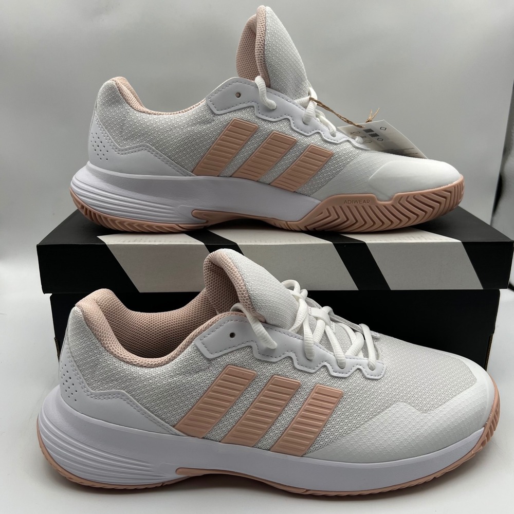 Adidas GameCourt 2 W Sneakers Womens 9.5 White Pink Mesh Athletic Tennis Shoes